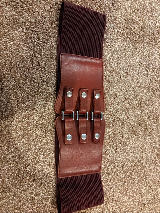 Accessories - Dark Brown Elastic Leather-Accent Waist Belt